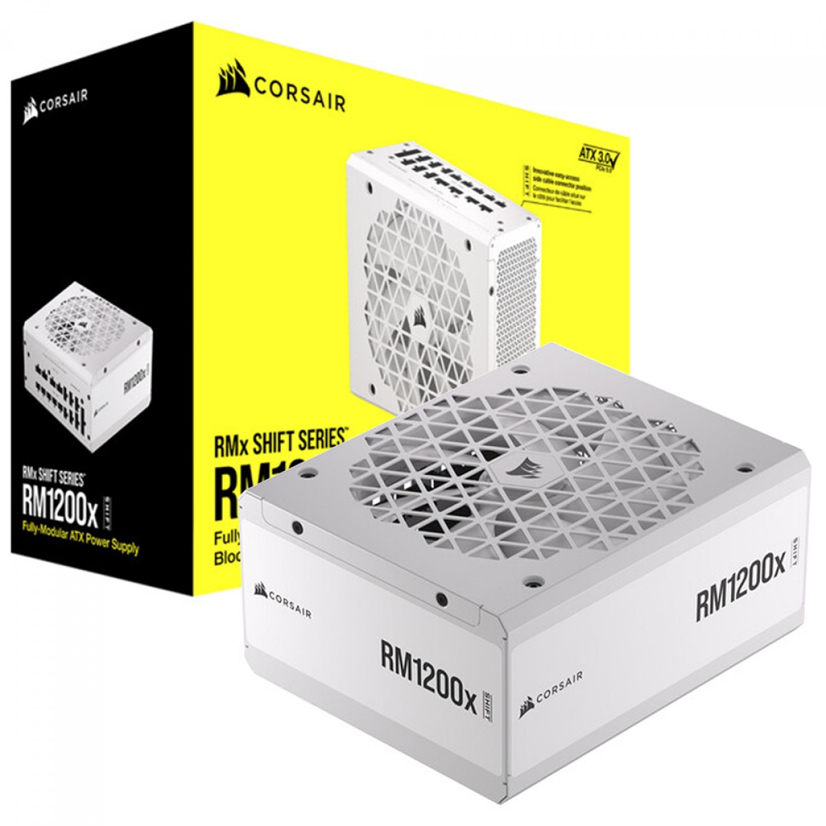 Fonte Corsair RM1200x Shift White, 1200W, 80 Plus Gold, Full Modular, Branco, CP-9020276-BR