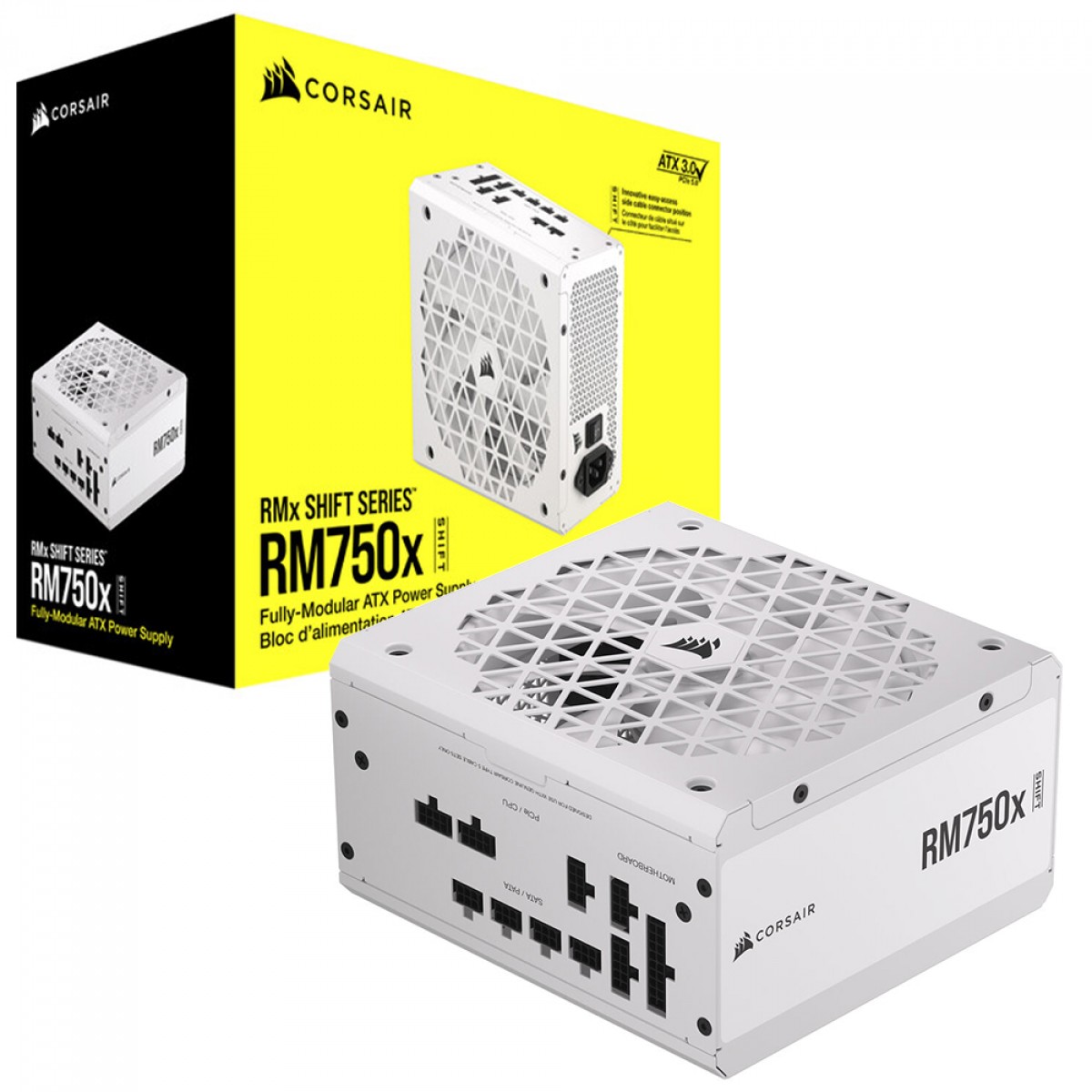 Fonte Corsair RM750x Shift White, 750W, 80 Plus Gold, Full Modular, Branco, CP-9020273-BR - Open Box