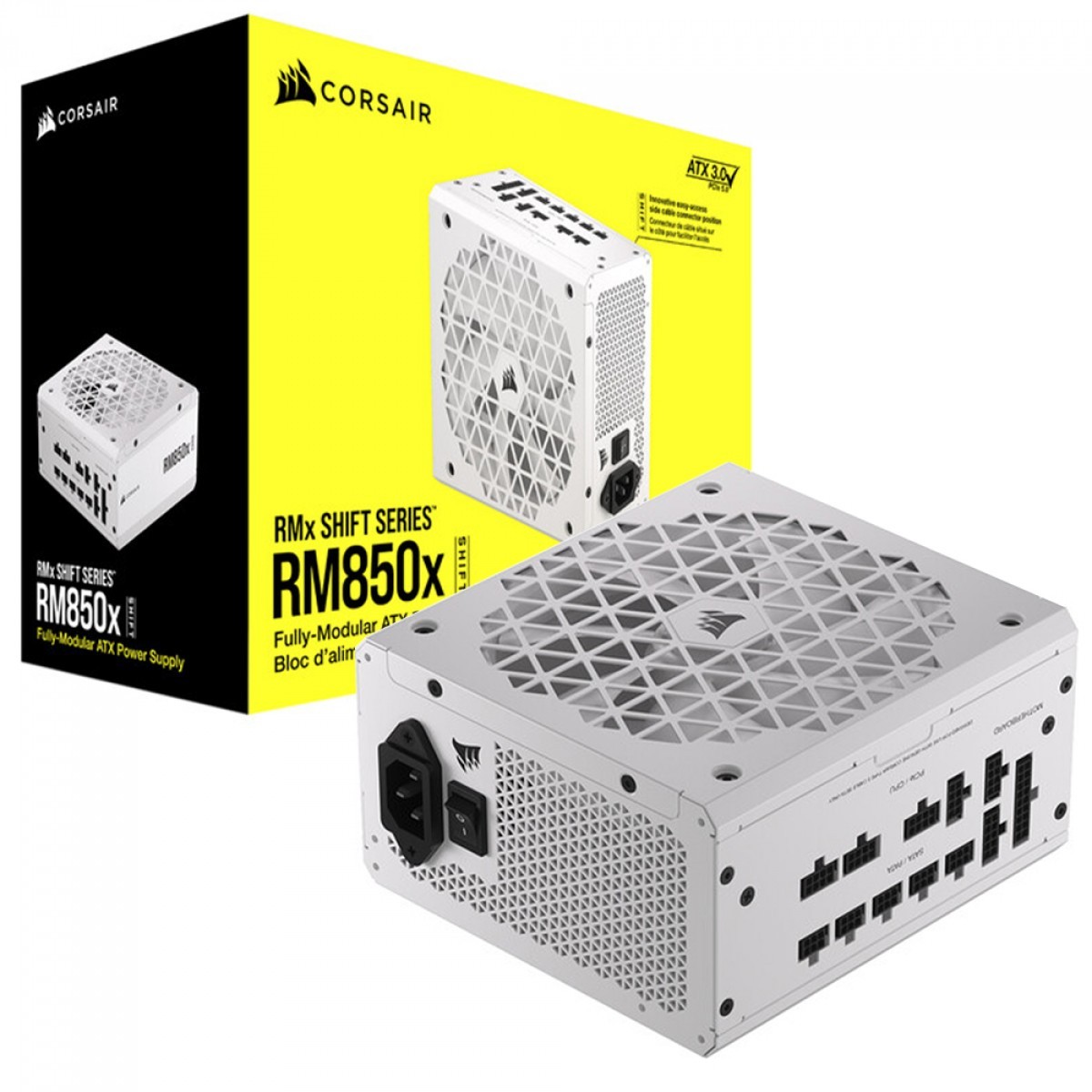 Fonte Corsair RM850x Shift White, 850W, 80 Plus Gold, Full Modular, Branco, CP-9020274-NA