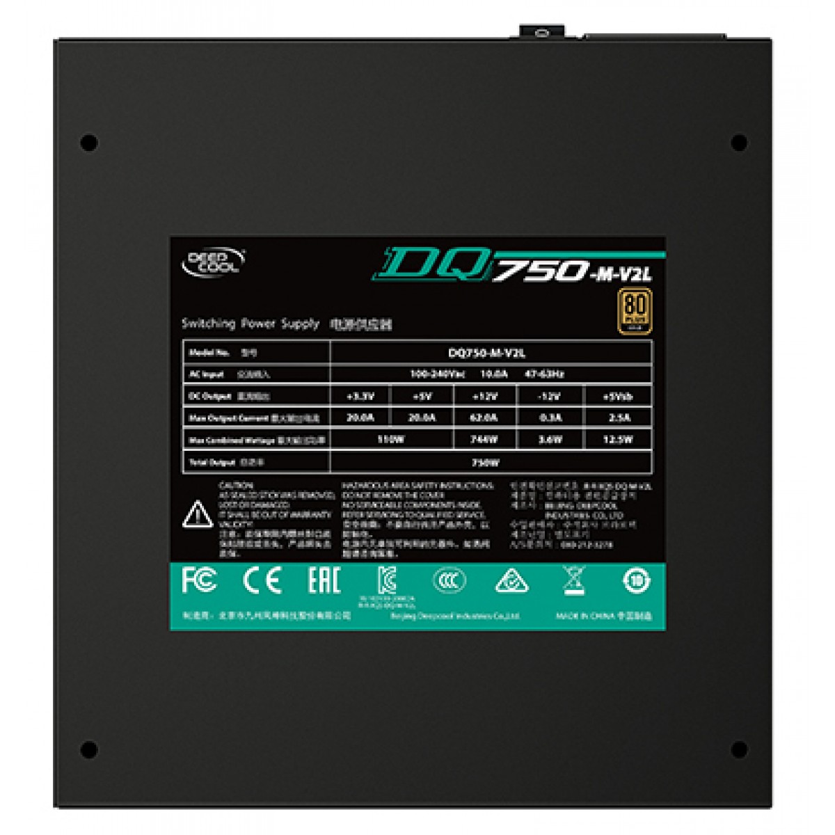 Fonte DeepCool DQ750, 750W, 80 Plus Gold, PFC Ativo, Full Modular, DP-GD-DQ750-M-V2L  