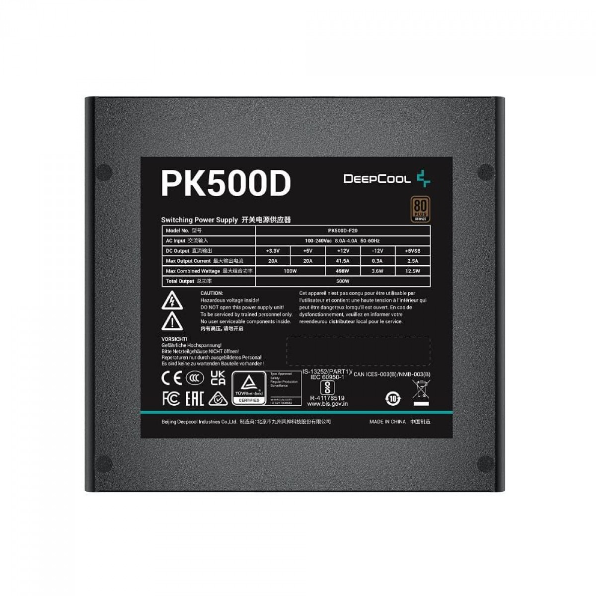 Fonte DeepCool PK500D, 500W, 80 Plus Bronze, PFC Ativo, Black, R-PK500D-FA0B-WO
