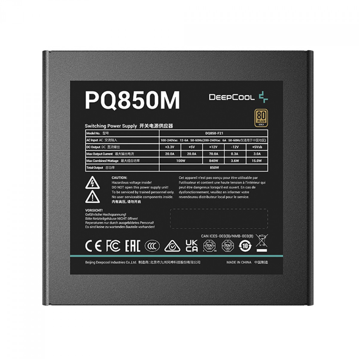 Fonte DeepCool PQ850M, 850W, 80 Plus Gold, PFC Ativo, Modular, R-PQ850M-FA0B-WO