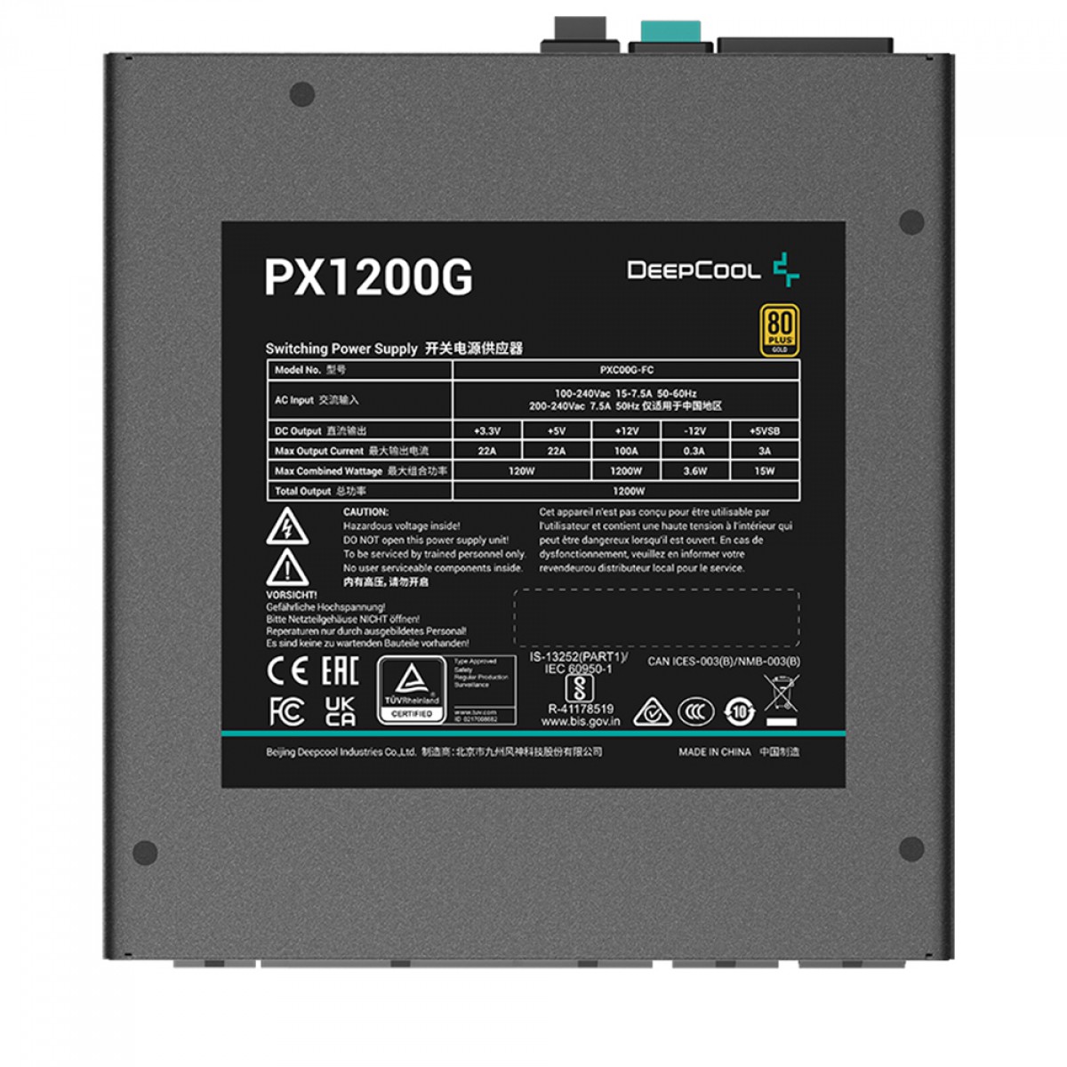 Fonte DeepCool PX1200G, 1200W, 80 Plus Gold, PFC Ativo, Full Modular, Black, ATX 3.0, PCI 5.0, R-PXC00G-FC0B-WO