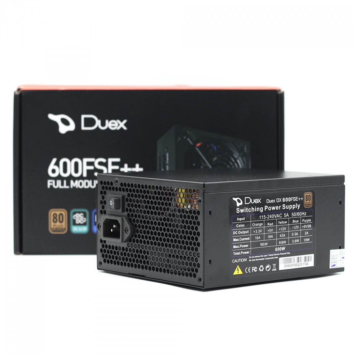 Fonte Duex 600FSE++, 600W, 80 Plus Bronze, PFC Ativo, Full Modular, DX600FSE++