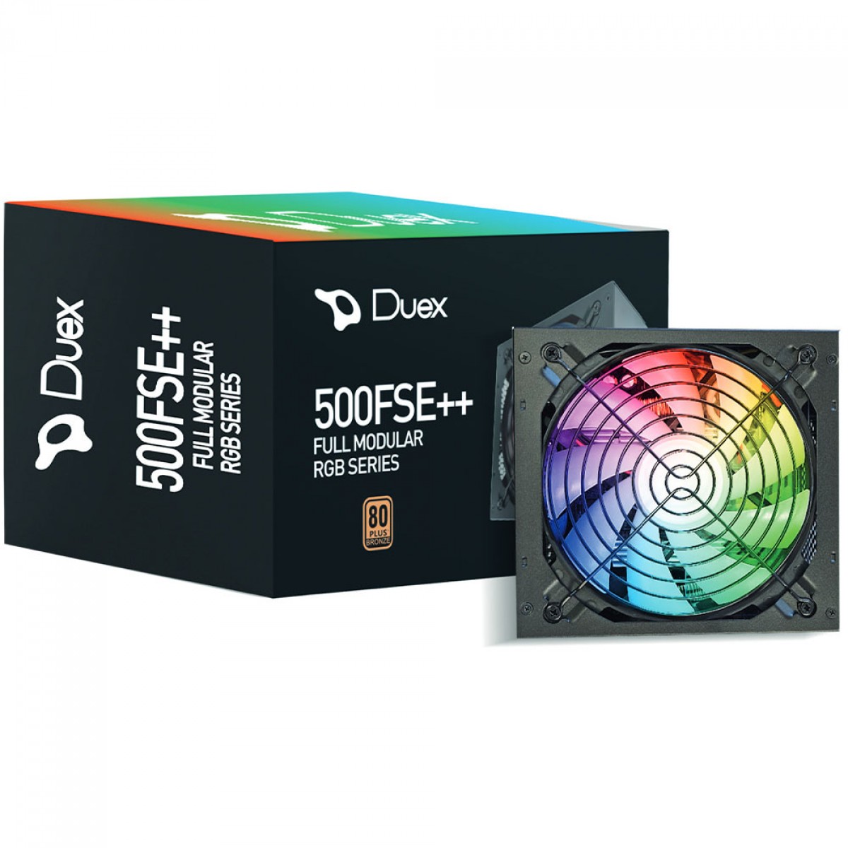 Fonte Duex DX 500FSE++ RGB Series, 500W, 80 Plus Bronze, Full Modular, PFC Ativo - Open Box