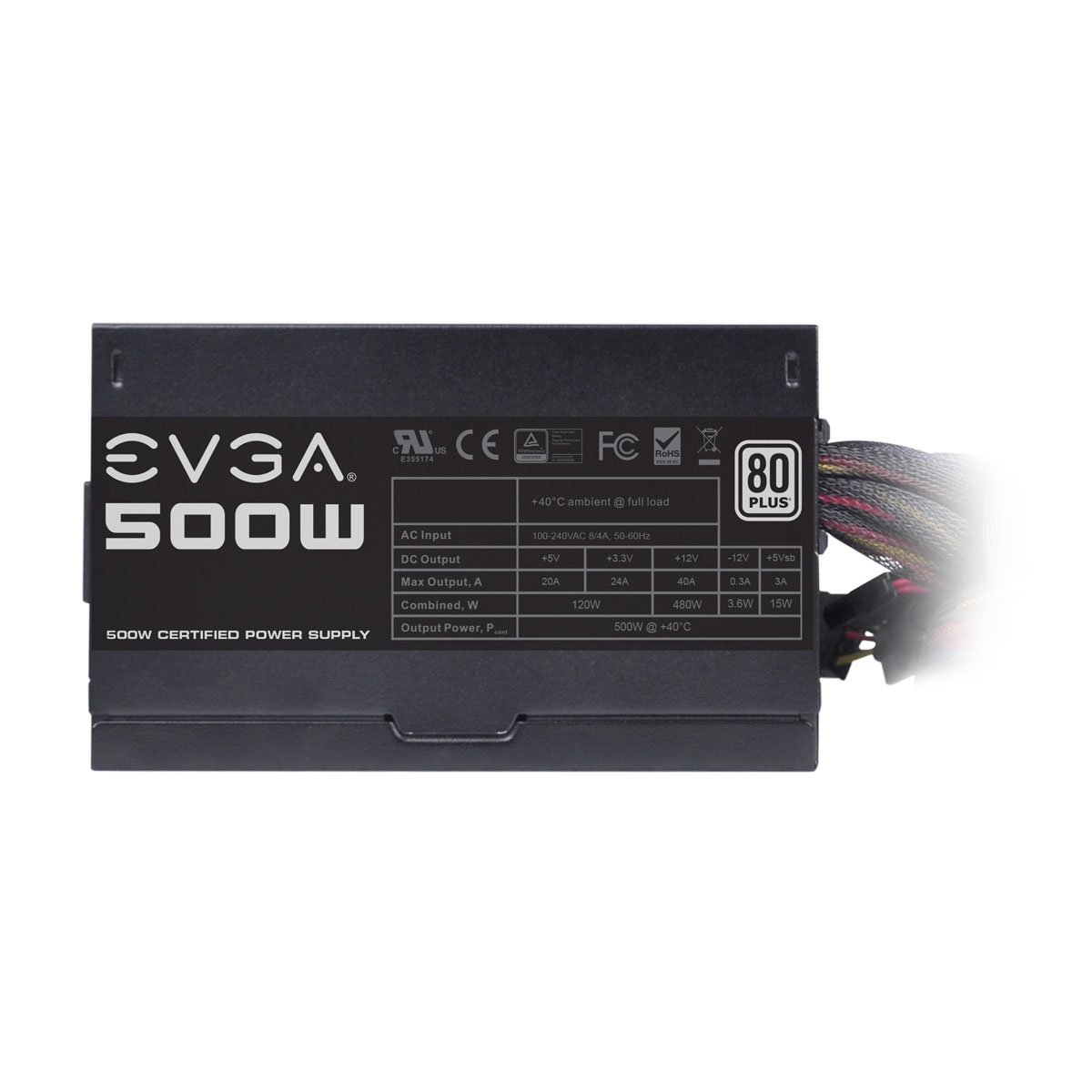Fonte EVGA 500 W1 500W, 80 plus White, PFC Ativo, 100-W1-0500-KR