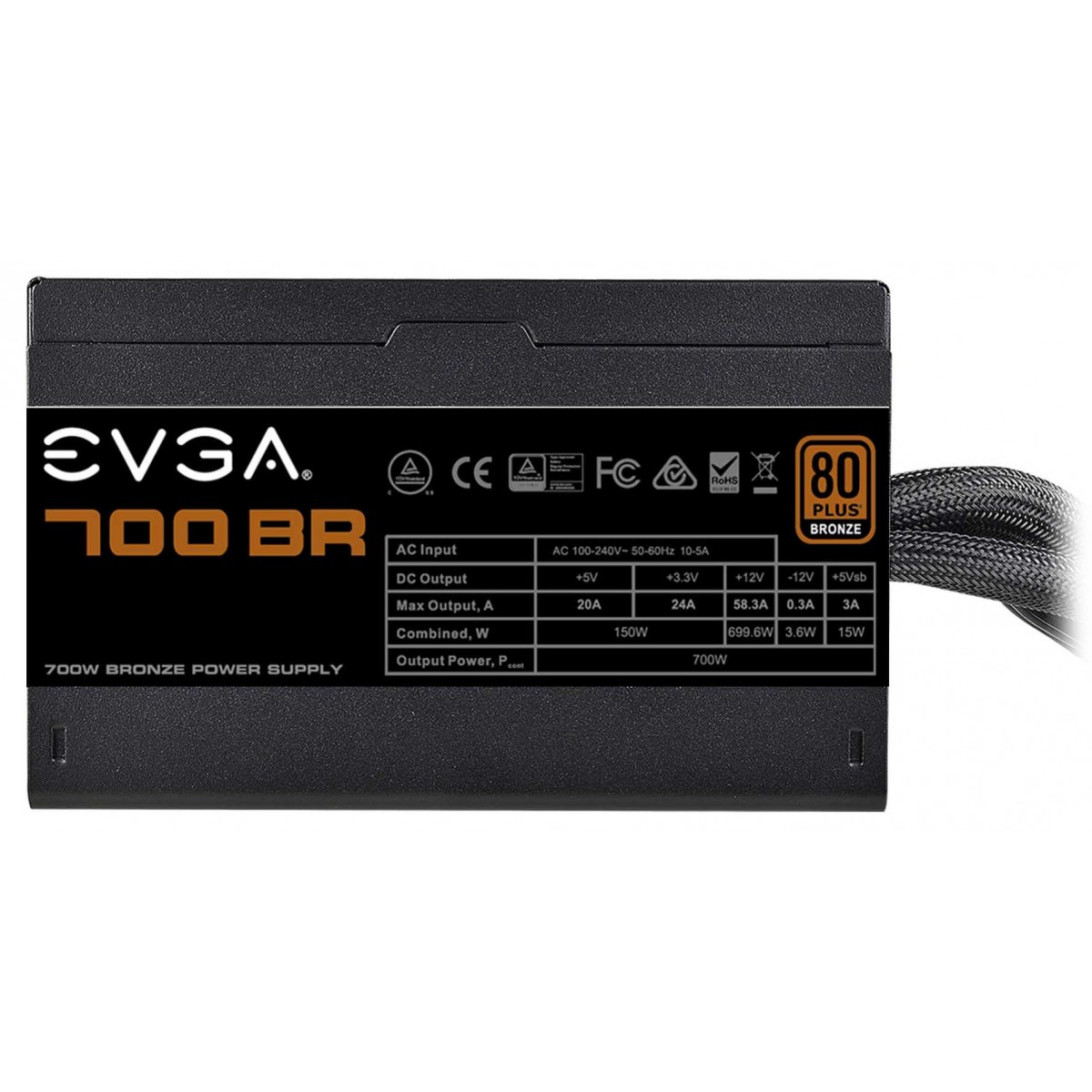 Fonte EVGA 700 BR 700W, 80 Plus Bronze, PFC Ativo, 100-BR-0700-K1