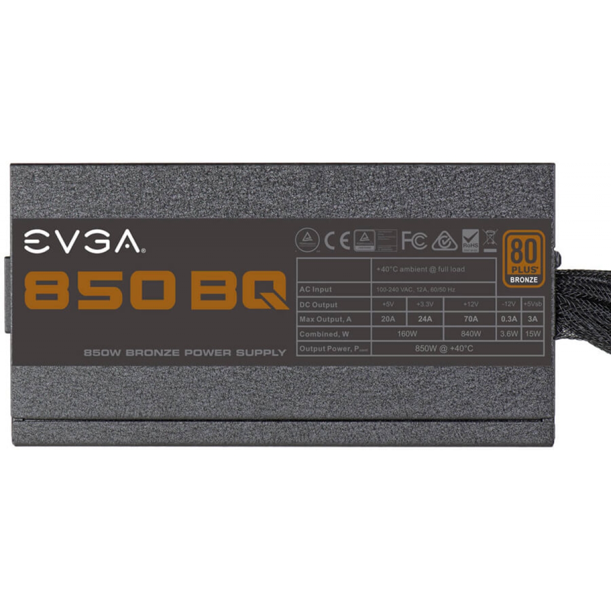 Fonte EVGA 850 BQ 850W, 80 Plus Bronze, Semi Modular, PFC Ativo, 110-BQ-0850-V1