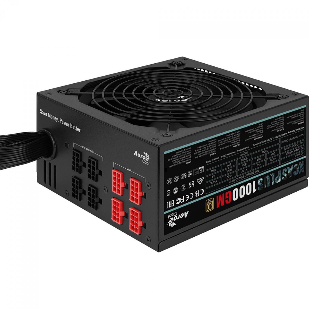 Fonte Gamer Aerocool Kcas Plus 1000w 80 Plus Gold Modular Pfc Ativo