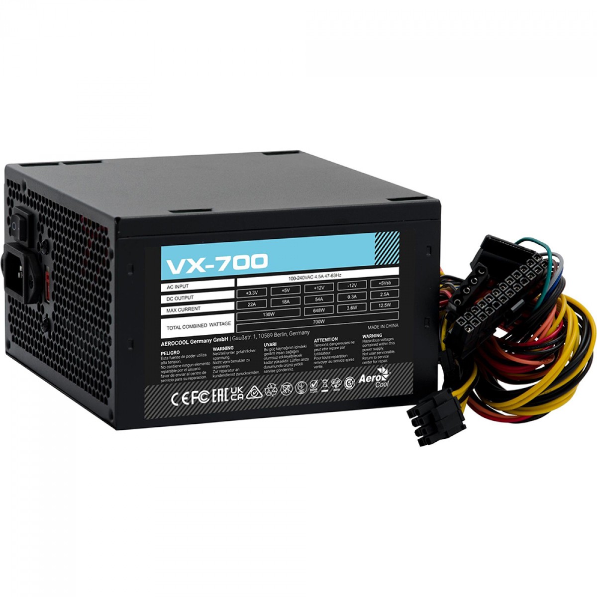 Fonte Gamer Aerocool VX-700, 700W, PFC Ativo, Preto