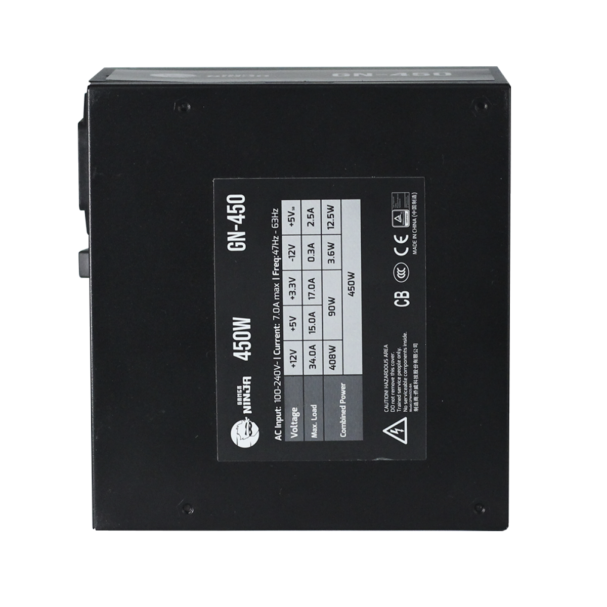 Fonte Gamer Ninja, 450W, 80 Plus White, PFC Ativo, Cabos Flat, GN-450 