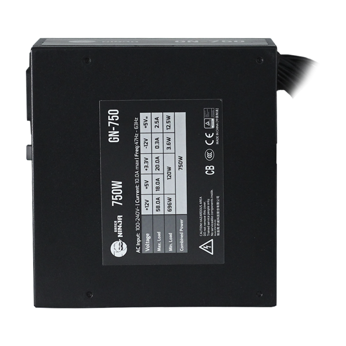 Fonte Gamer Ninja, 750W, 80 Plus White, PFC Ativo, Cabos Flat, GN-750