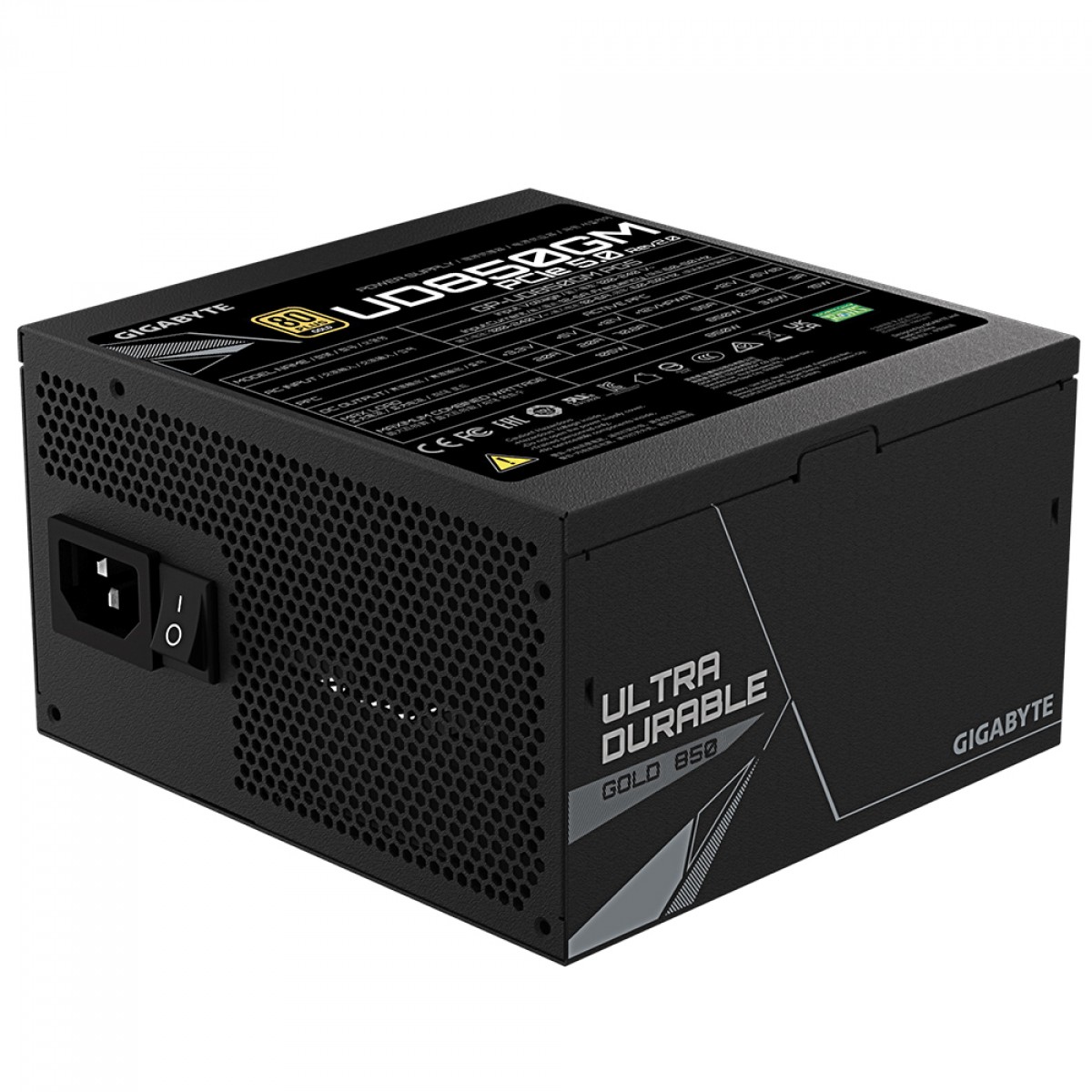 Fonte Gigabyte GP-UD850GM PG5, 850W, 80 Plus Gold, PFC Ativo, Full Modular, PCIe 5.0, Preta, GP-UD850GM PG5 GBR2