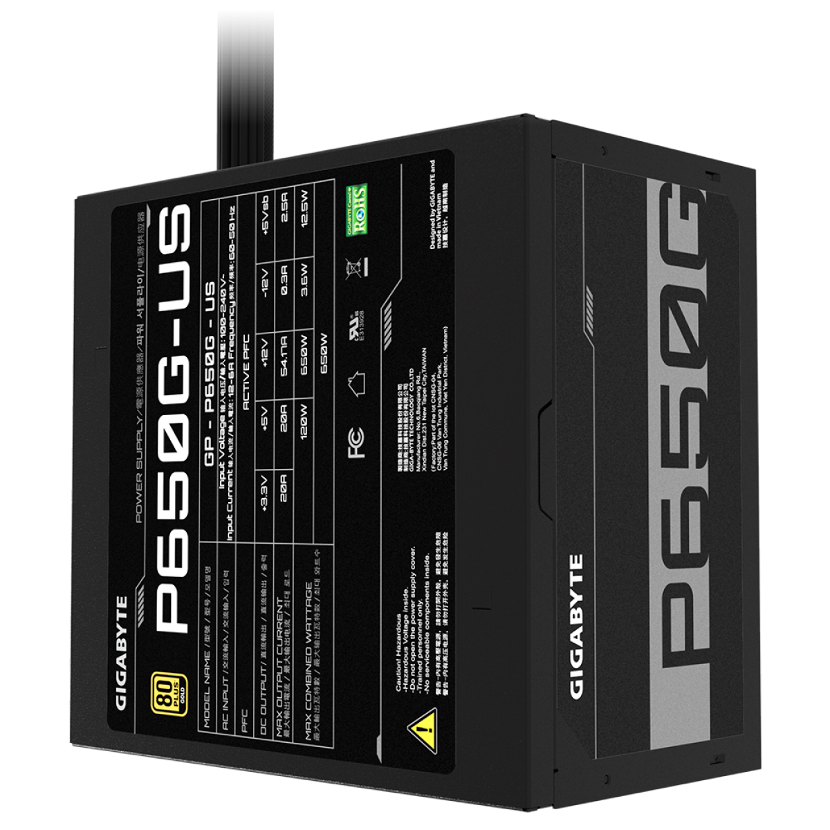 Fonte Gigabyte P650G, 650W, 80 Plus Gold, PFC Ativo, GP-P650G