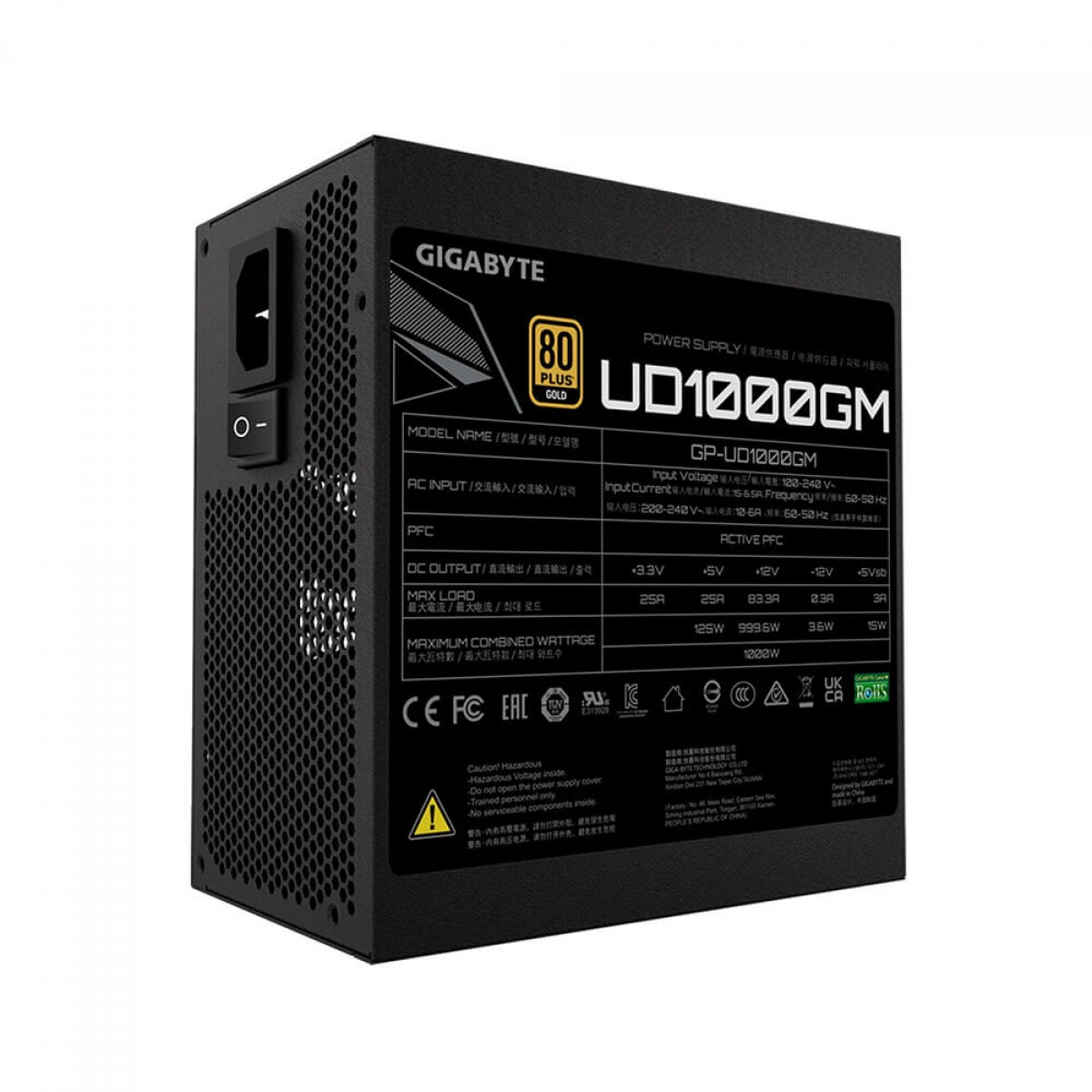 Fonte Gigabyte UD1000GM, 1000W, 80 Plus Gold, PFC Ativo, Full Modular, GP-UD1000GM