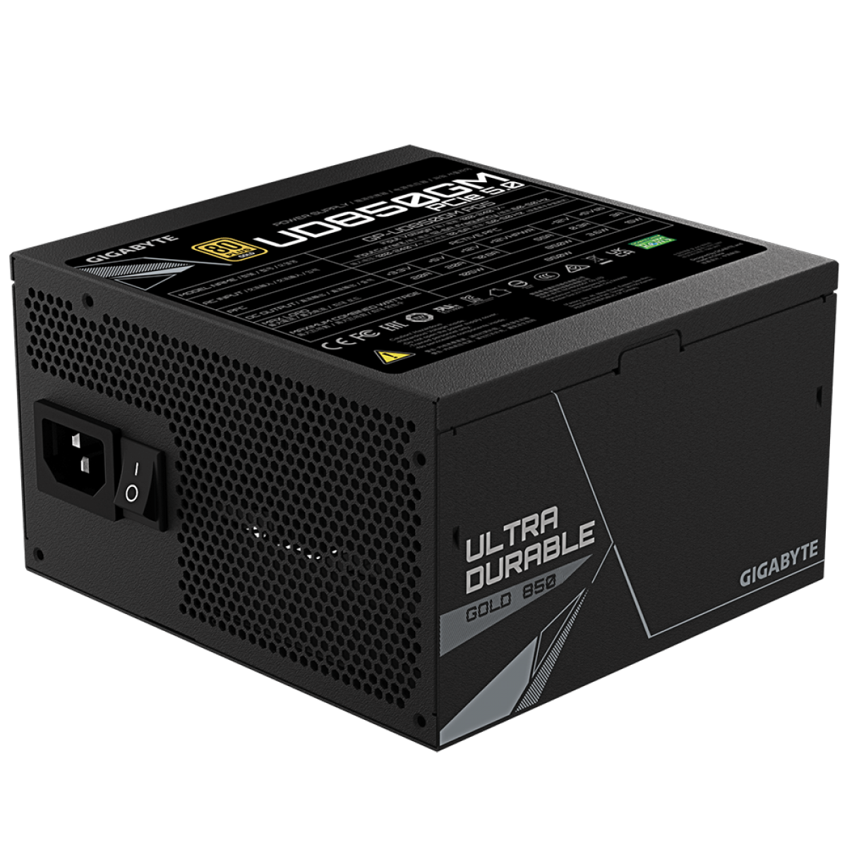 Fonte Gigabyte Ultra Durable, 850W, 80 Plus Gold, PFC Ativo, Full Modular, Com Conector PCIe 5.0, GP-UD850GM PG5