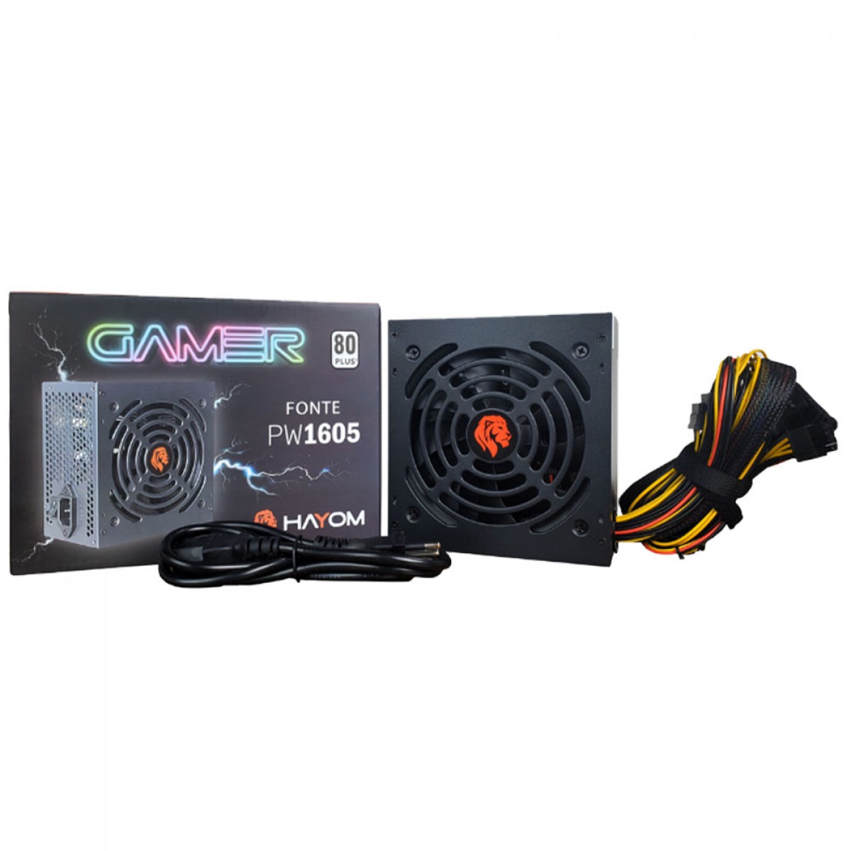 Fonte Hayom PW1605, 500W, Bivolt, 80 Plus White, Preto