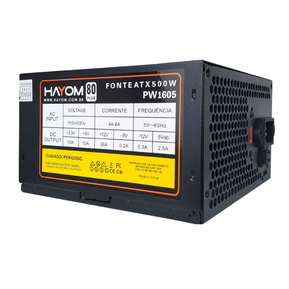 Fonte Hayom PW1605, 500W, Bivolt, 80 Plus White, Preto
