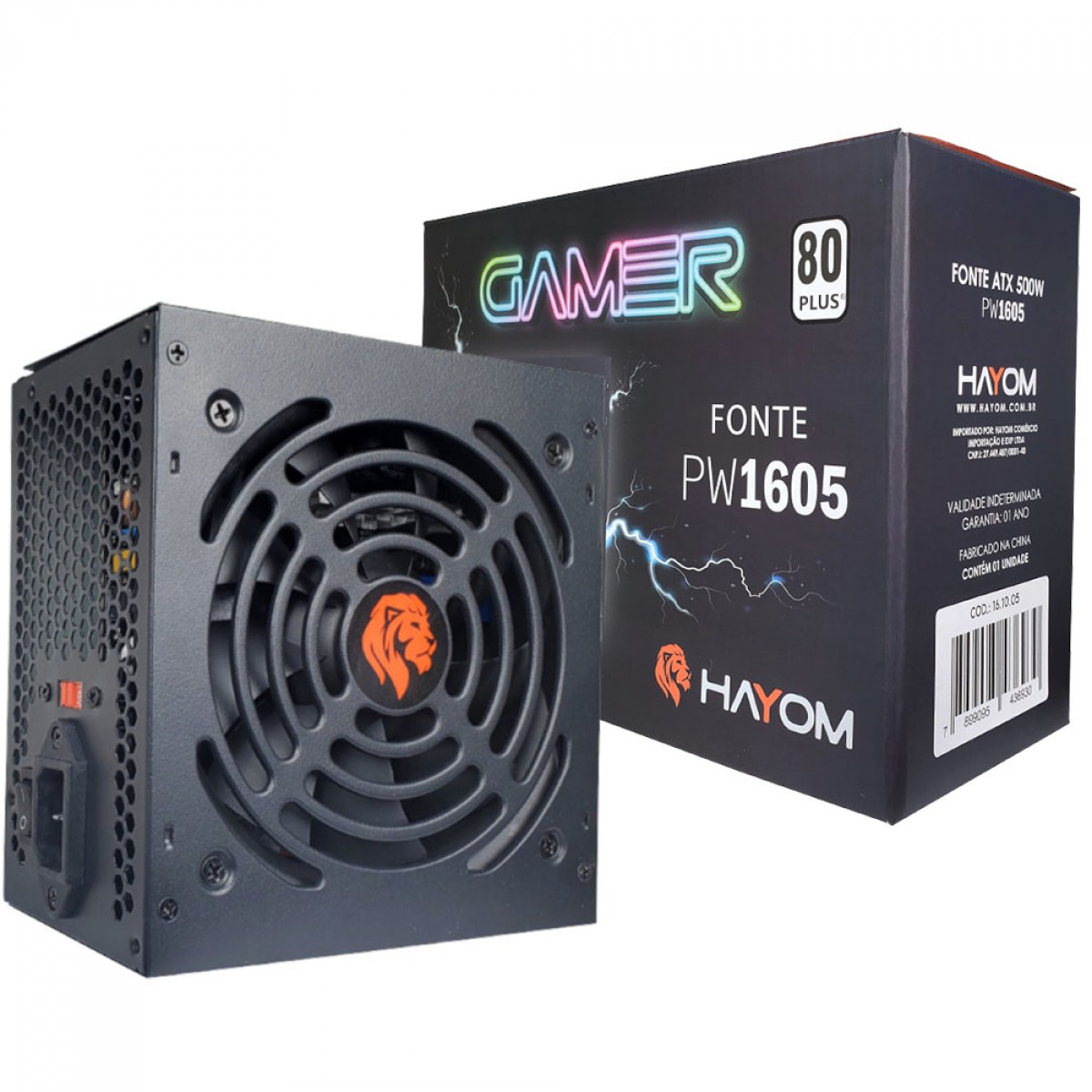 Fonte Hayom PW1605, 500W, Bivolt, 80 Plus White, Preto