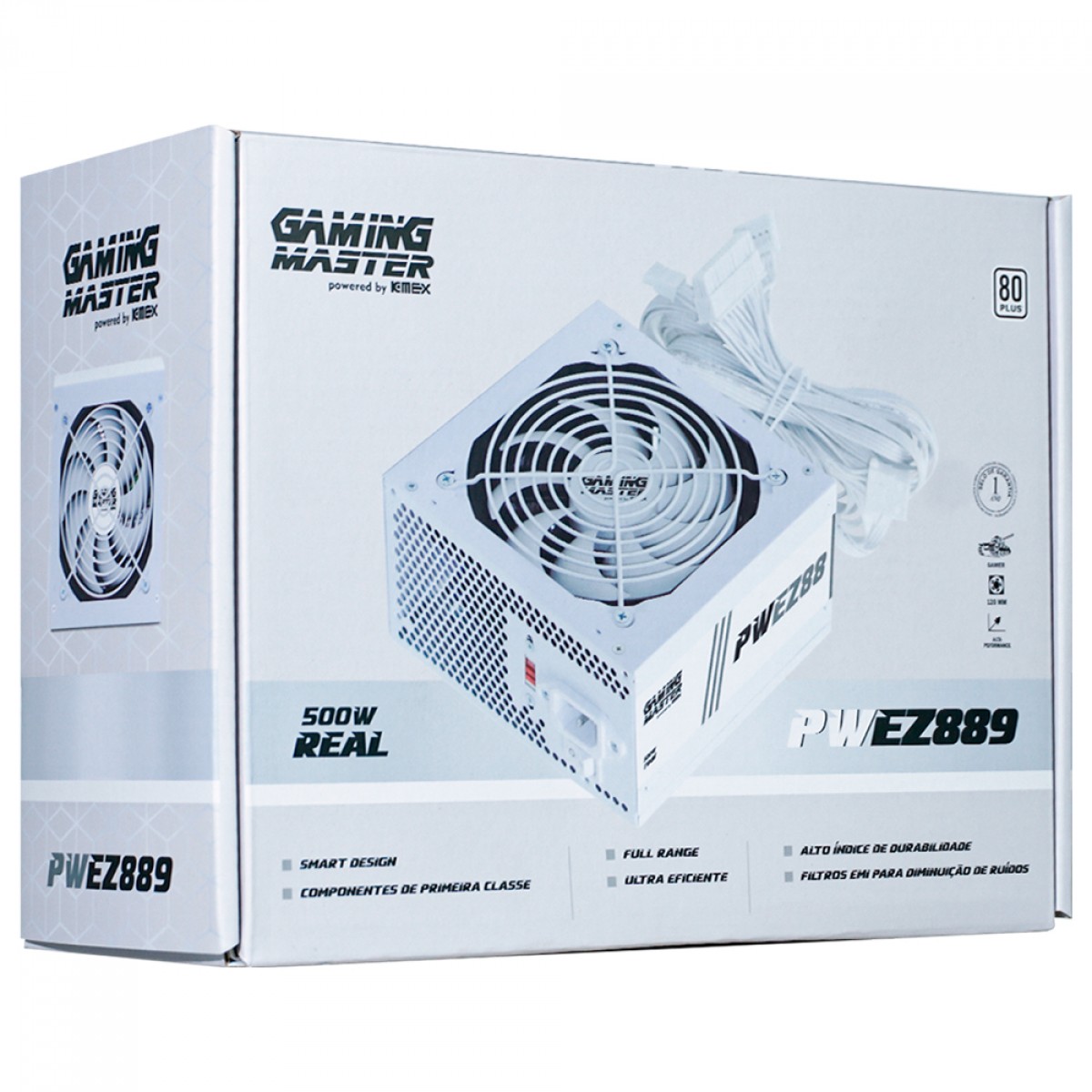 Fonte K-MEX PWEZ8898F, 500W, 80 Plus, PFC Ativo, ATX, Branco