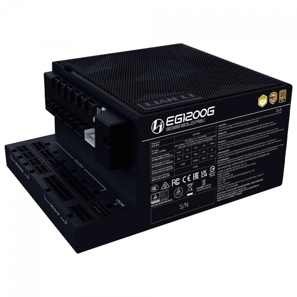 Fonte Lian Li EDGE 1200W, 80 Plus Gold, Cybenetics Gold, ATX 3.1, PFC Ativo, Full Modular, Com Hub EDGE, Preto, EG1200G BLACK EU