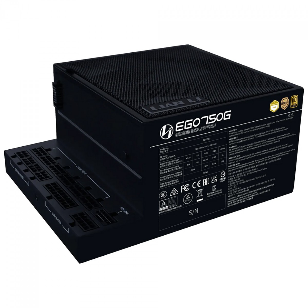 Fonte Lian Li EDGE 750W, 80 Plus Gold, Cybenetics Gold, ATX 3.1, PFC Ativo, Full Modular, Preto, EG0750G BLACK EU