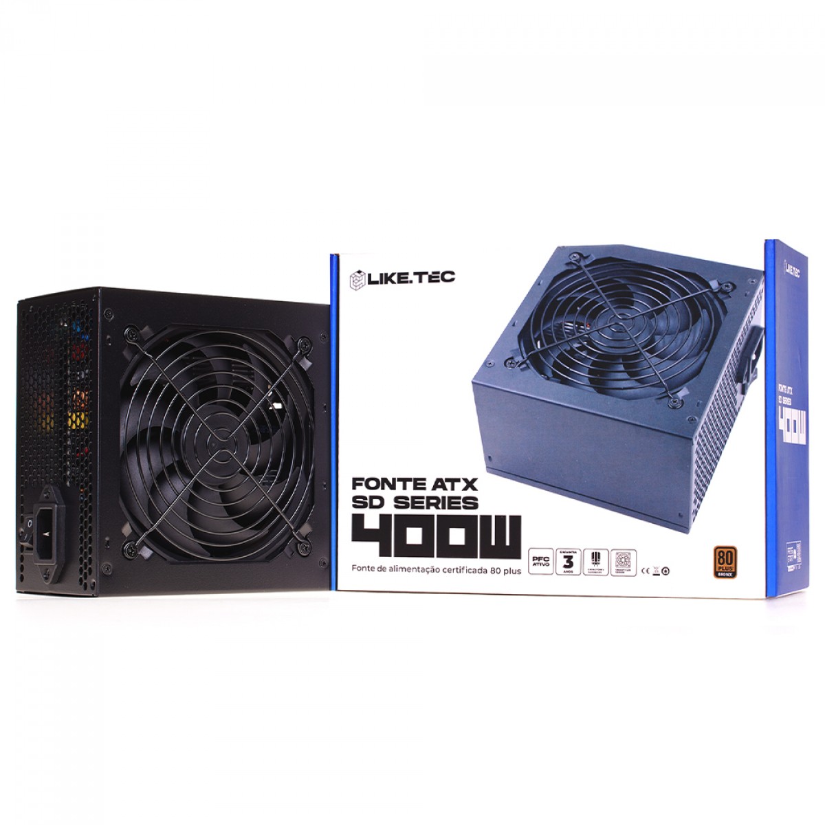 Fonte Liketec Steel Diamond, 400W, 80 Plus Bronze, PFC Ativo, Capacitores Japoneses, Preto