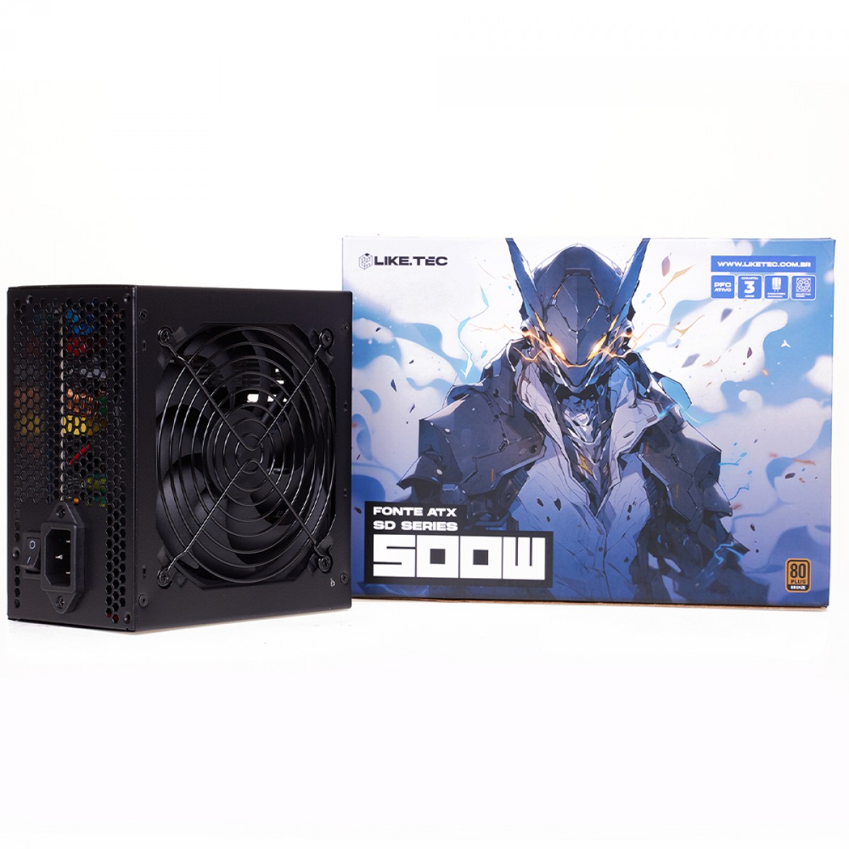 Fonte Liketec Steel Diamond, 500W, 80 Plus Bronze, PFC Ativo, Capacitores Japoneses, Preto