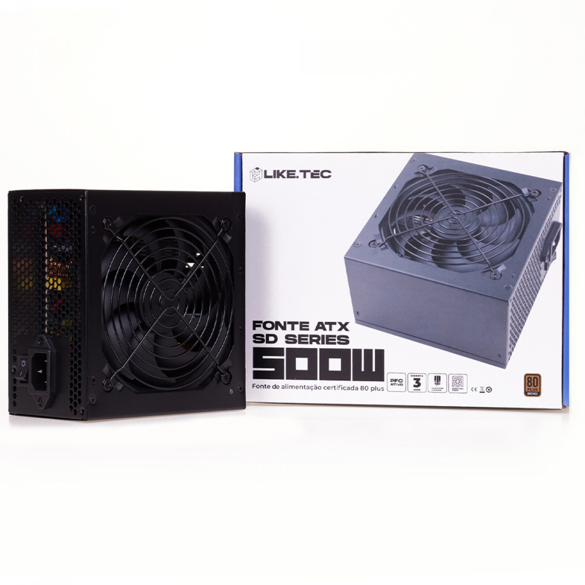 Fonte Liketec Steel Diamond, 500W, 80 Plus Bronze, PFC Ativo, Capacitores Japoneses, Preto