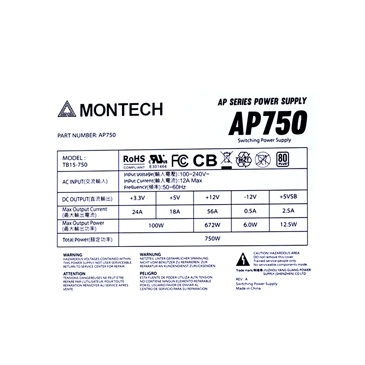Fonte Montech AP750, 750W, 80 Plus White, PFC Ativo, AP750