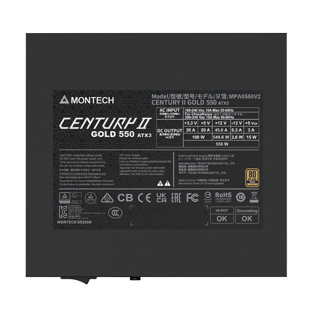 Fonte Montech Century II 550W, 80 Plus Gold, ATX 3.1, PFC Ativo, Full Modular, Cinza