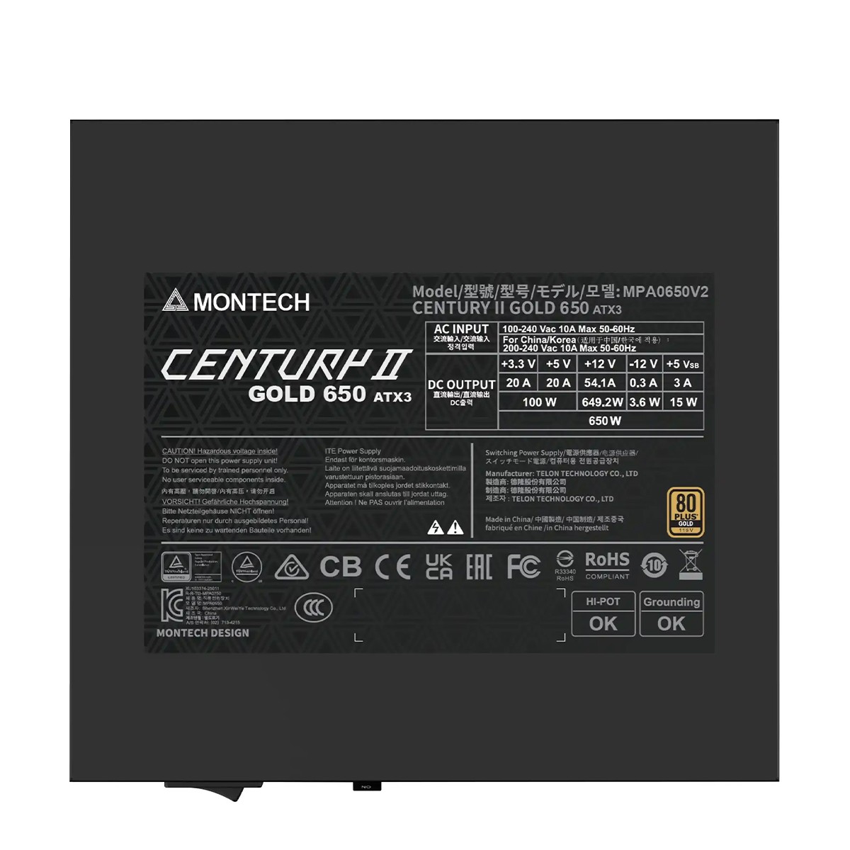 Fonte Montech Century II 650W, 80 Plus Gold, ATX 3.1, PFC Ativo, Full Modular, Cinza