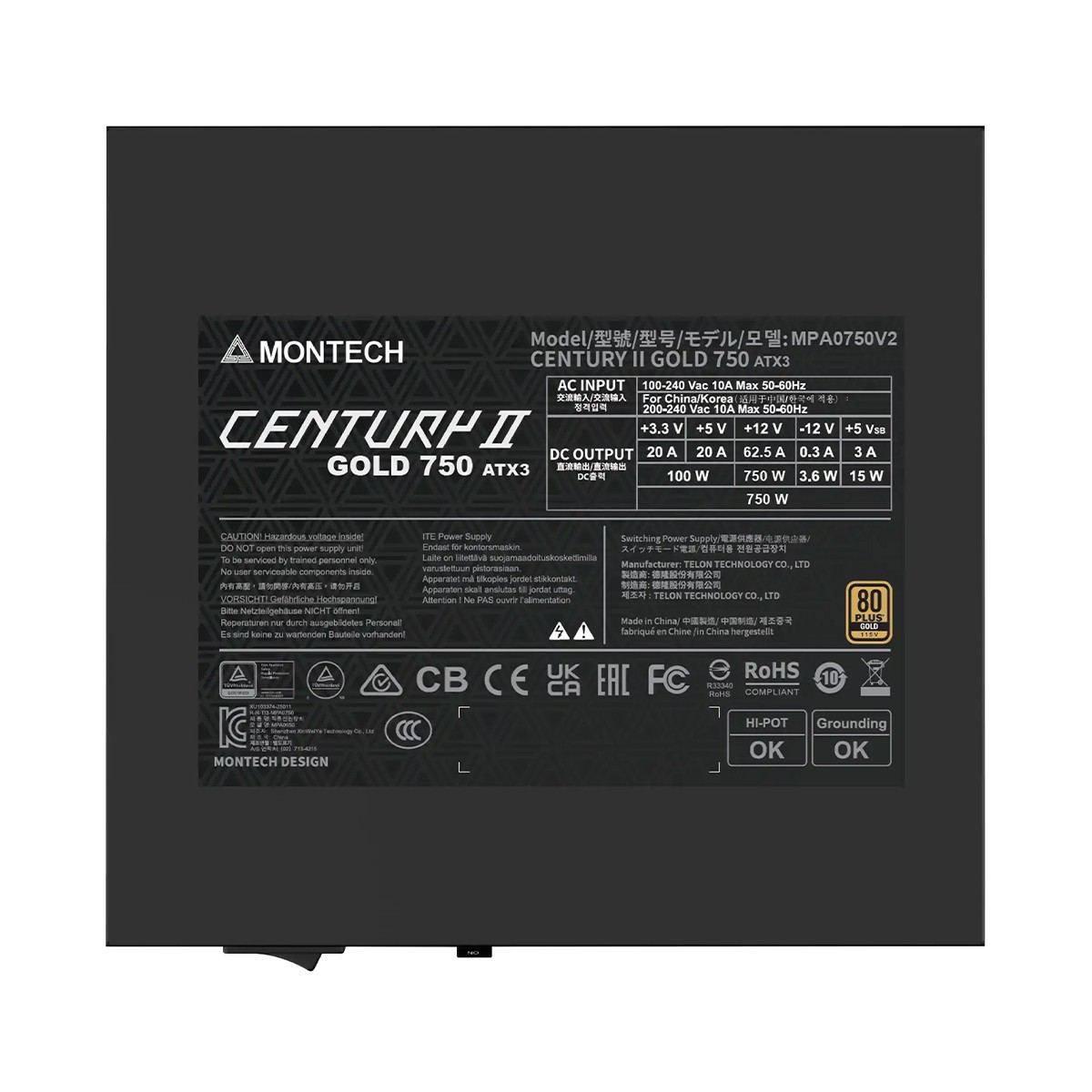 Fonte Montech Century II 750W, 80 Plus Gold, ATX 3.1, PFC Ativo, Full Modular, Cinza