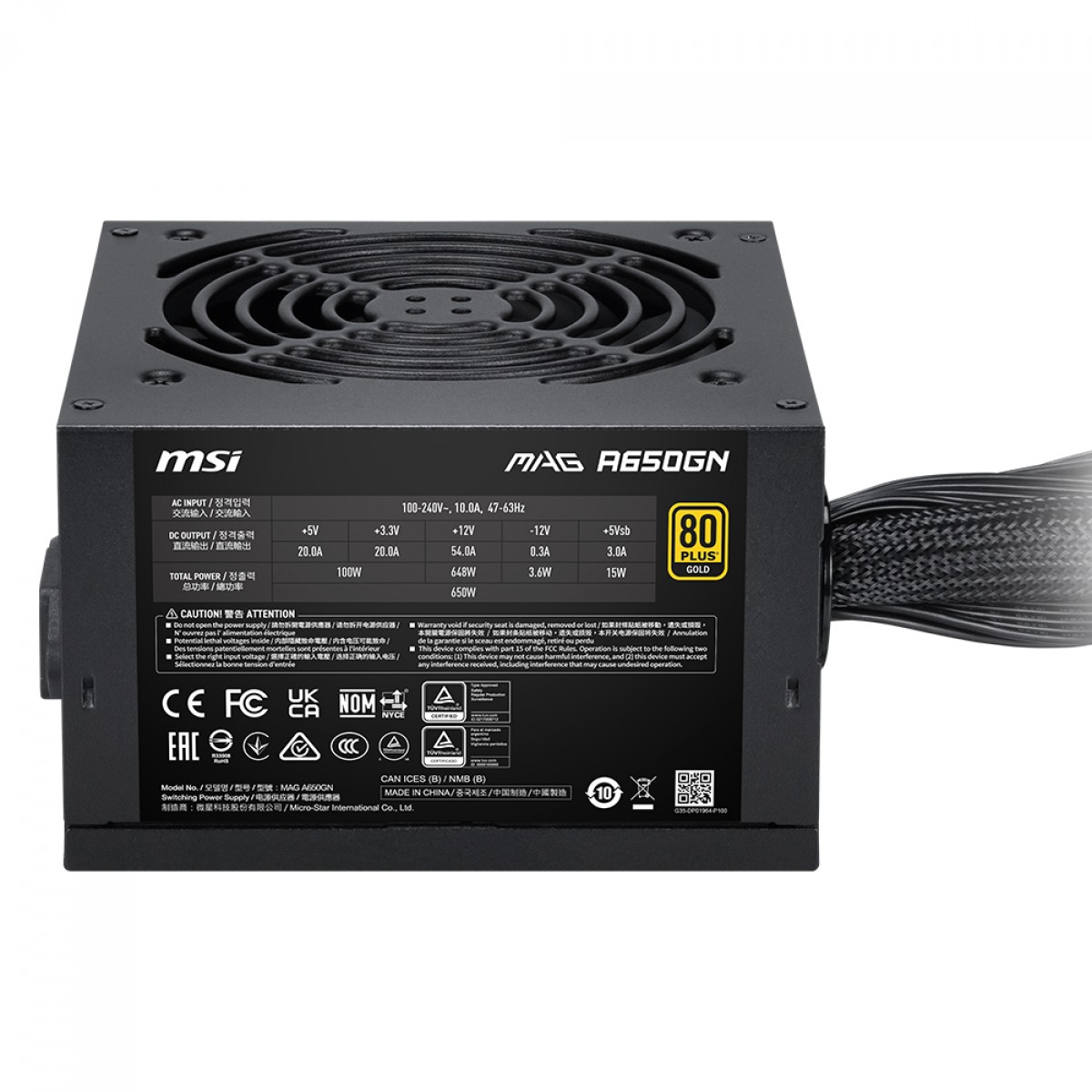 Fonte MSI MAG A650GN II, 650W, 80 Plus Gold, ATX 3.1, PFC Ativo, Preto