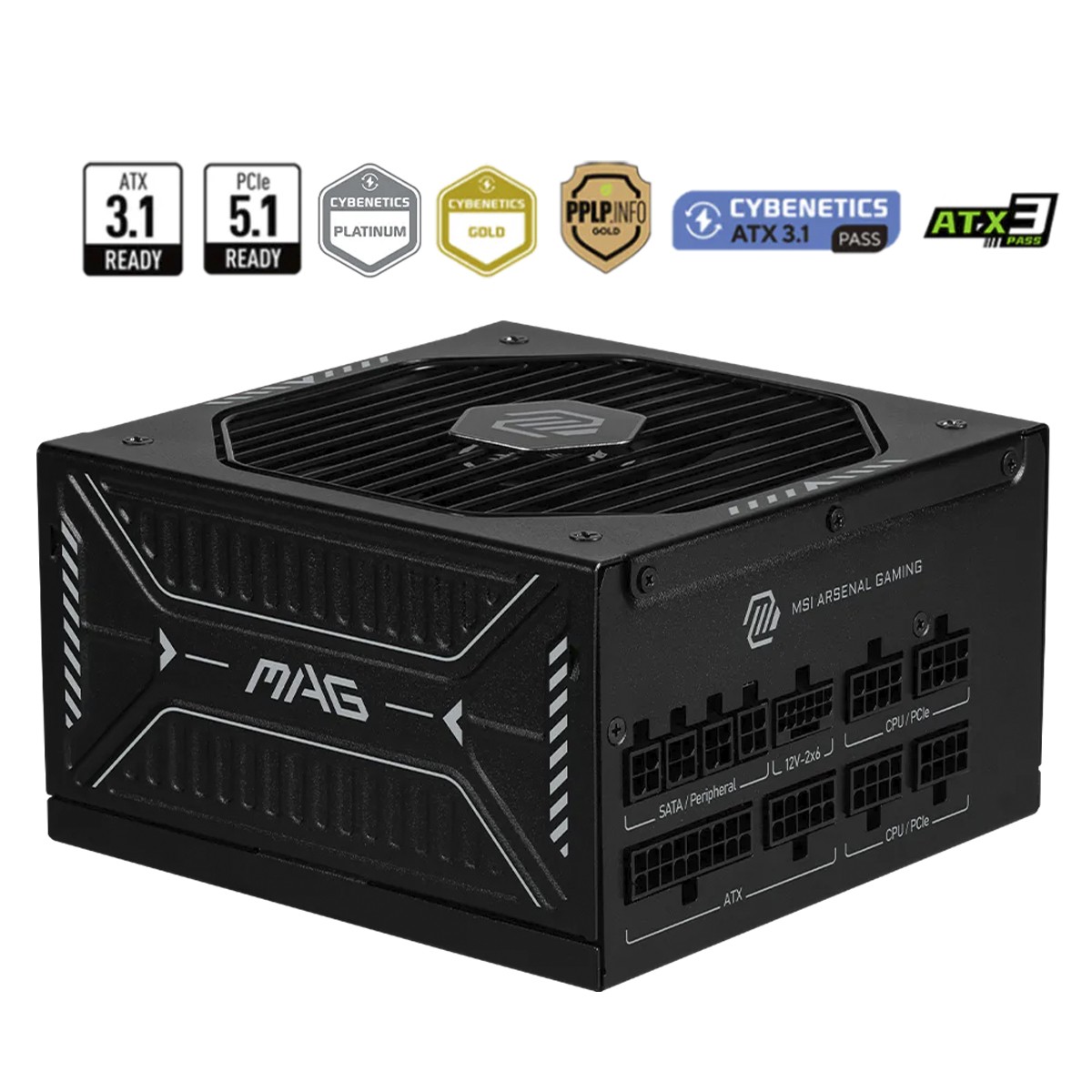 Fonte MSI MAG A850GLS PCIE5, 850W, 80 Plus Gold, Cybenetics Platinum, ATX 3.1, PFC Ativo, Full Modular, Preto, MAGA850GLS