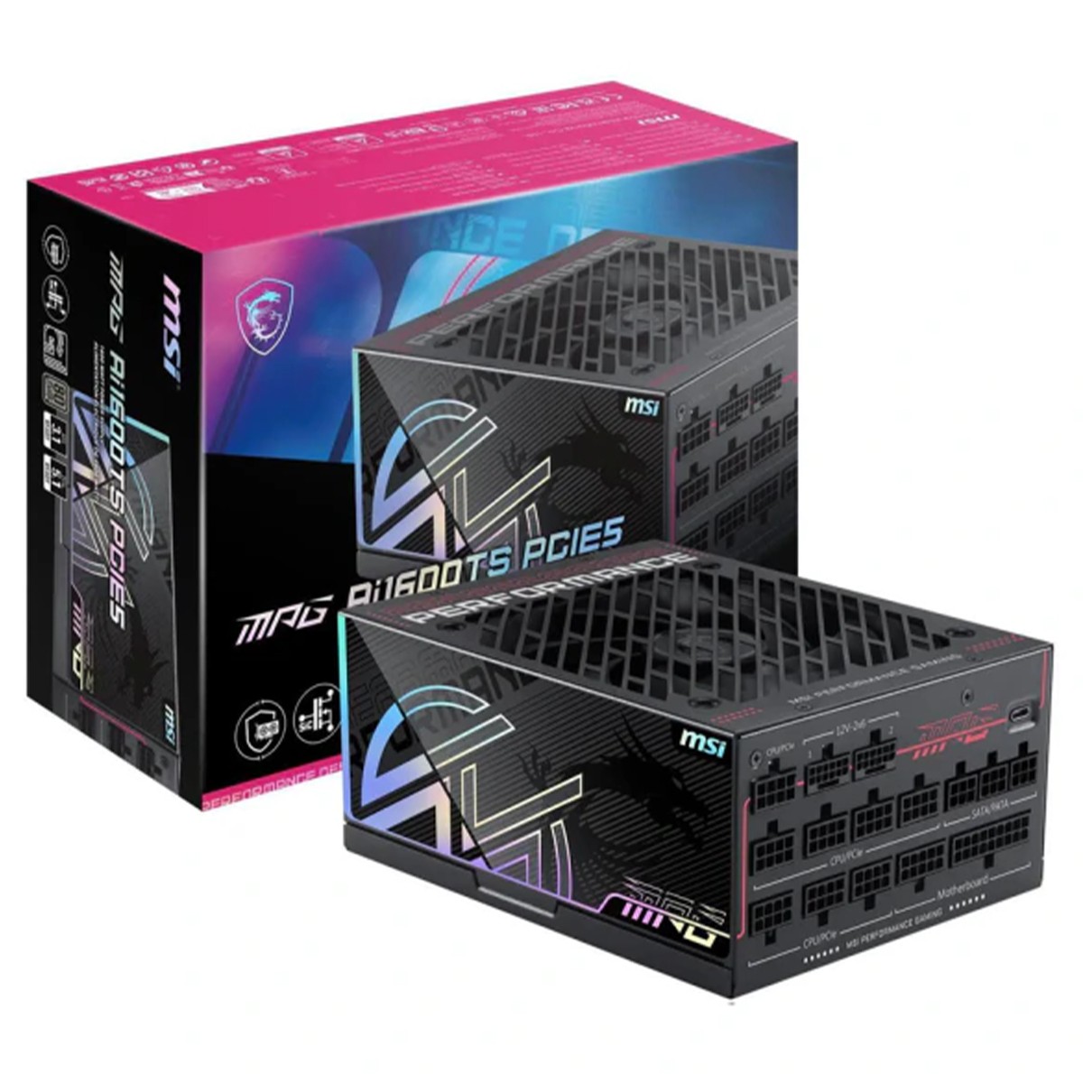 Fonte MSI MPG Ai1600TS PCIE5, 1600W, 80 Plus Titanium, Cybenetics Titanium, ATX 3.1, PCIe 5.1, Full Modular, Preto