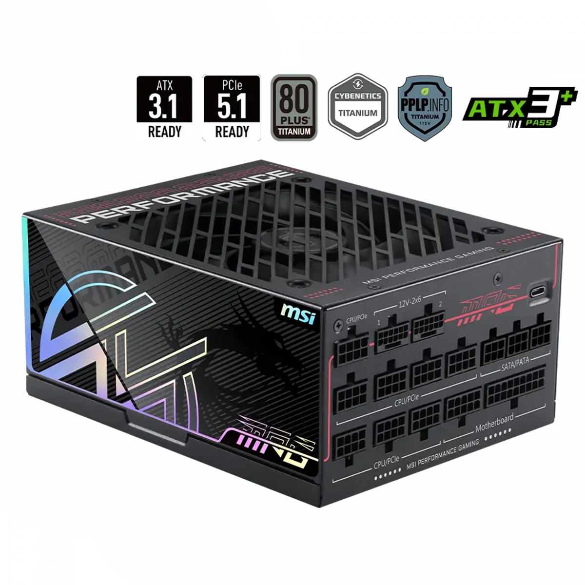 Fonte MSI MPG Ai1600TS PCIE5, 1600W, 80 Plus Titanium, Cybenetics Titanium, ATX 3.1, PCIe 5.1, Full Modular, Preto