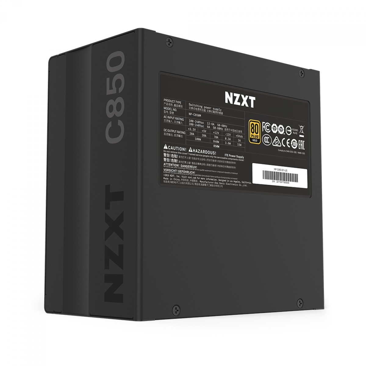 Fonte NZXT C850, 850W, 80 Plus Gold, PFC Ativo, Modular, NP-C850M-US