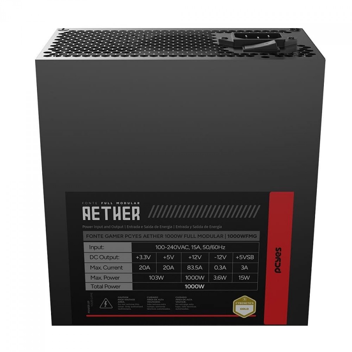 Fonte PCYes Aether, 1000W, Cybenetics Gold, PFC Ativo, PCIe 5.0, ATX 3.1, Full Modular, Preto, 1000WFMG