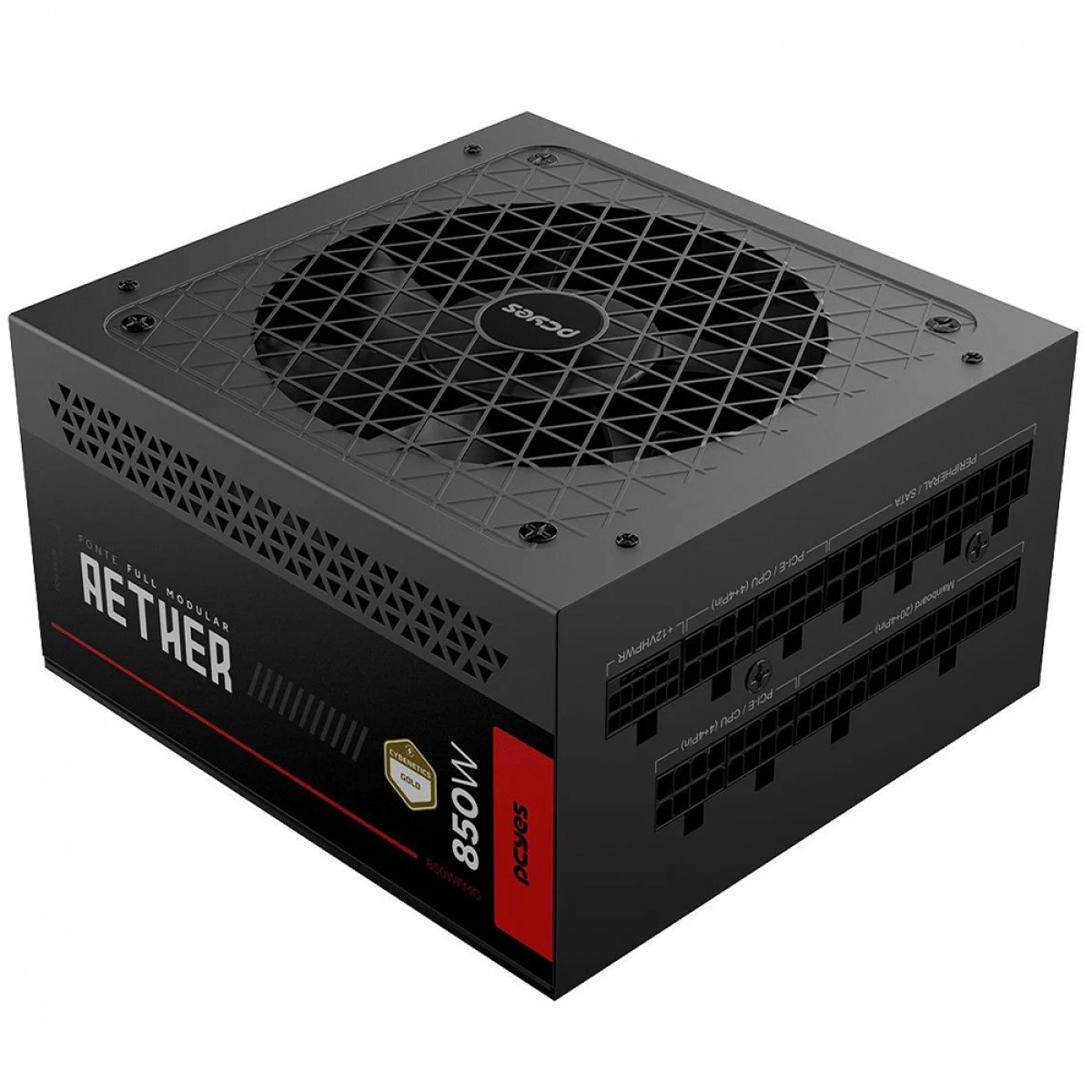 Fonte PCYes Aether, 850W, Cybenetics Gold, PFC Ativo, PCIe 5.0, Full Modular, Preto, 850WFMG