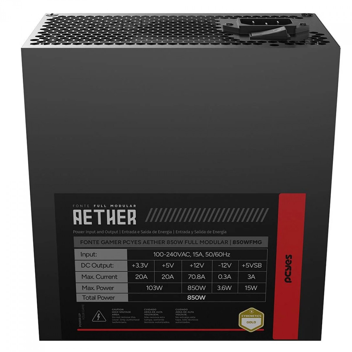 Fonte PCYes Aether, 850W, Cybenetics Gold, PFC Ativo, PCIe 5.0, Full Modular, Preto, 850WFMG