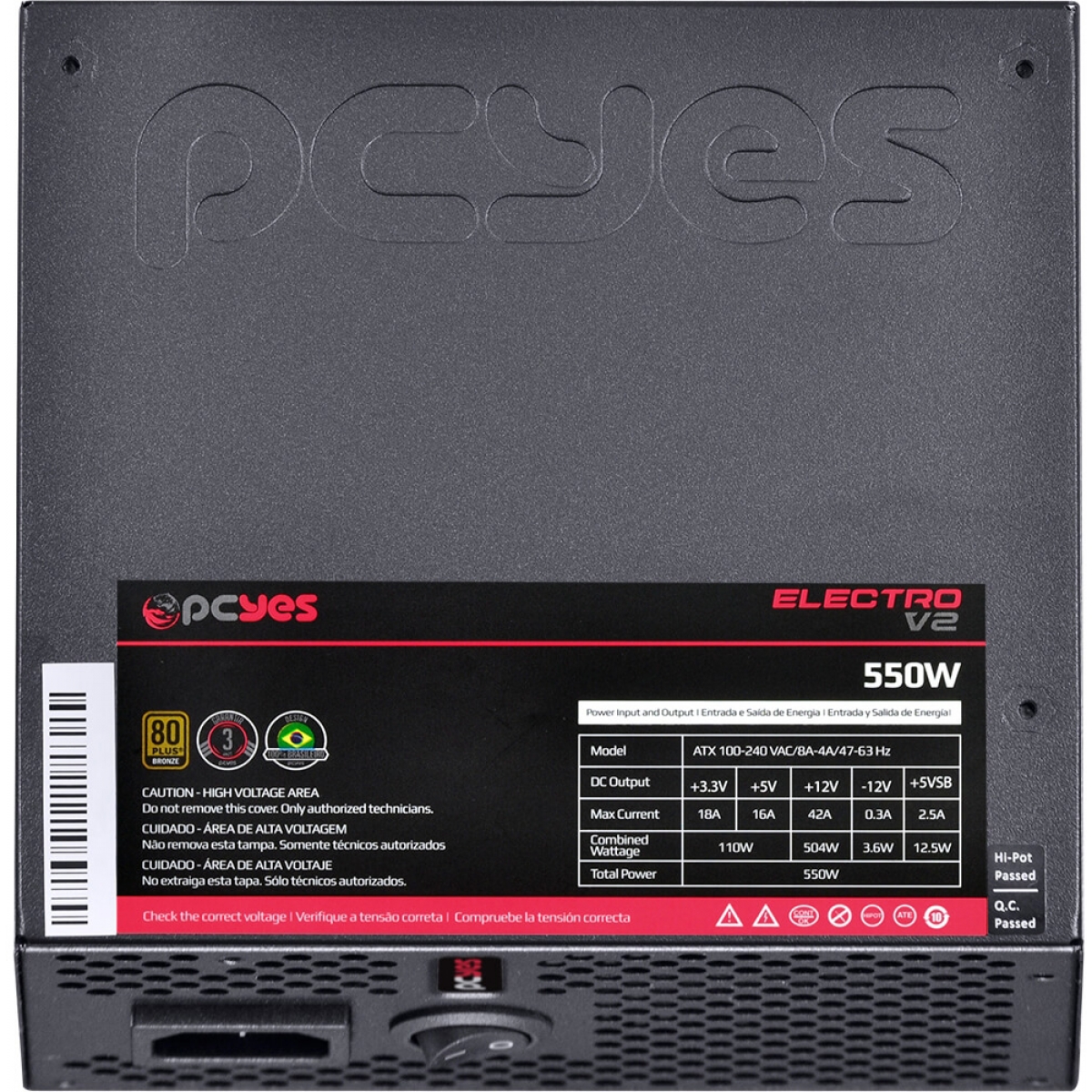 Fonte PCYES Electro V2 550W, 80 Plus White, PFC Ativo, ELV2WHPTO550W