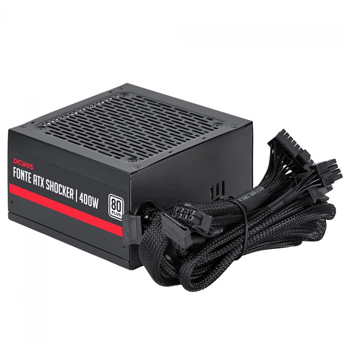 Fonte PCYes Shocker, 400W, 80 Plus White, PFC Ativo, Preto, PF400SHW