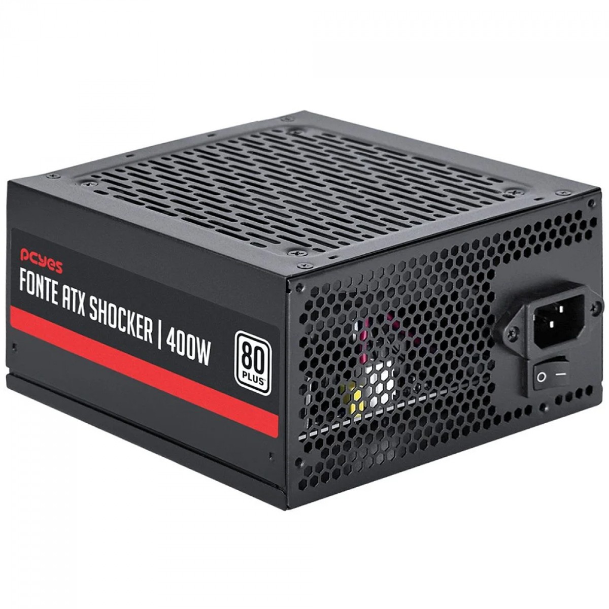 Fonte PCYes Shocker, 400W, 80 Plus White, PFC Ativo, Preto, PF400SHW