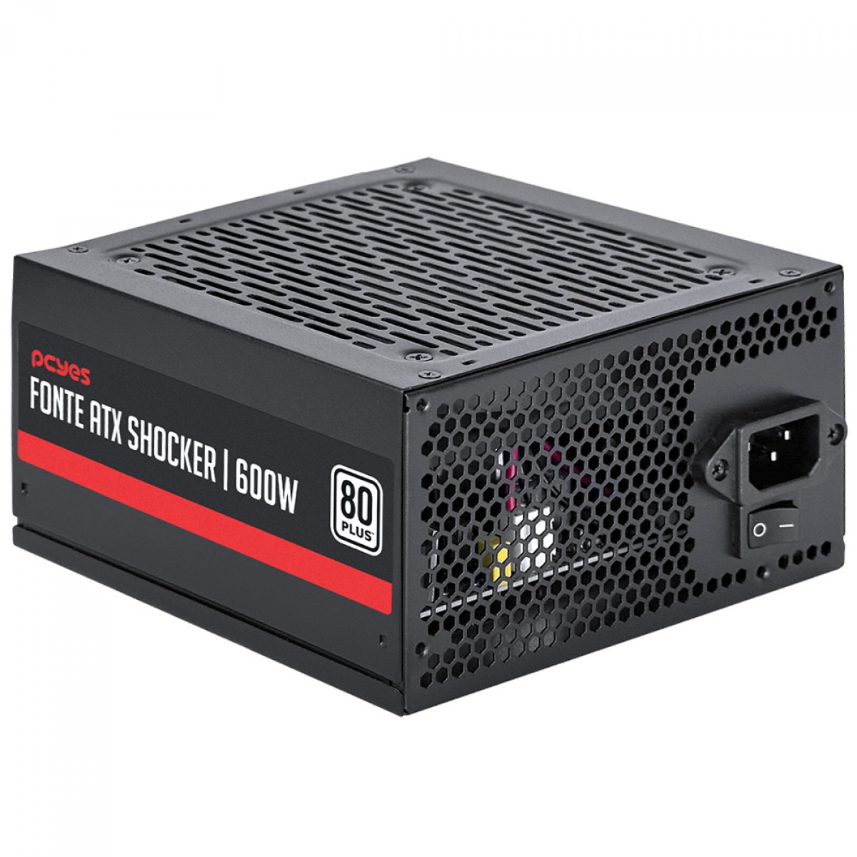 Fonte PCYes Shocker, 600W, 80 Plus White, PFC Ativo, Preto, PF600SHW