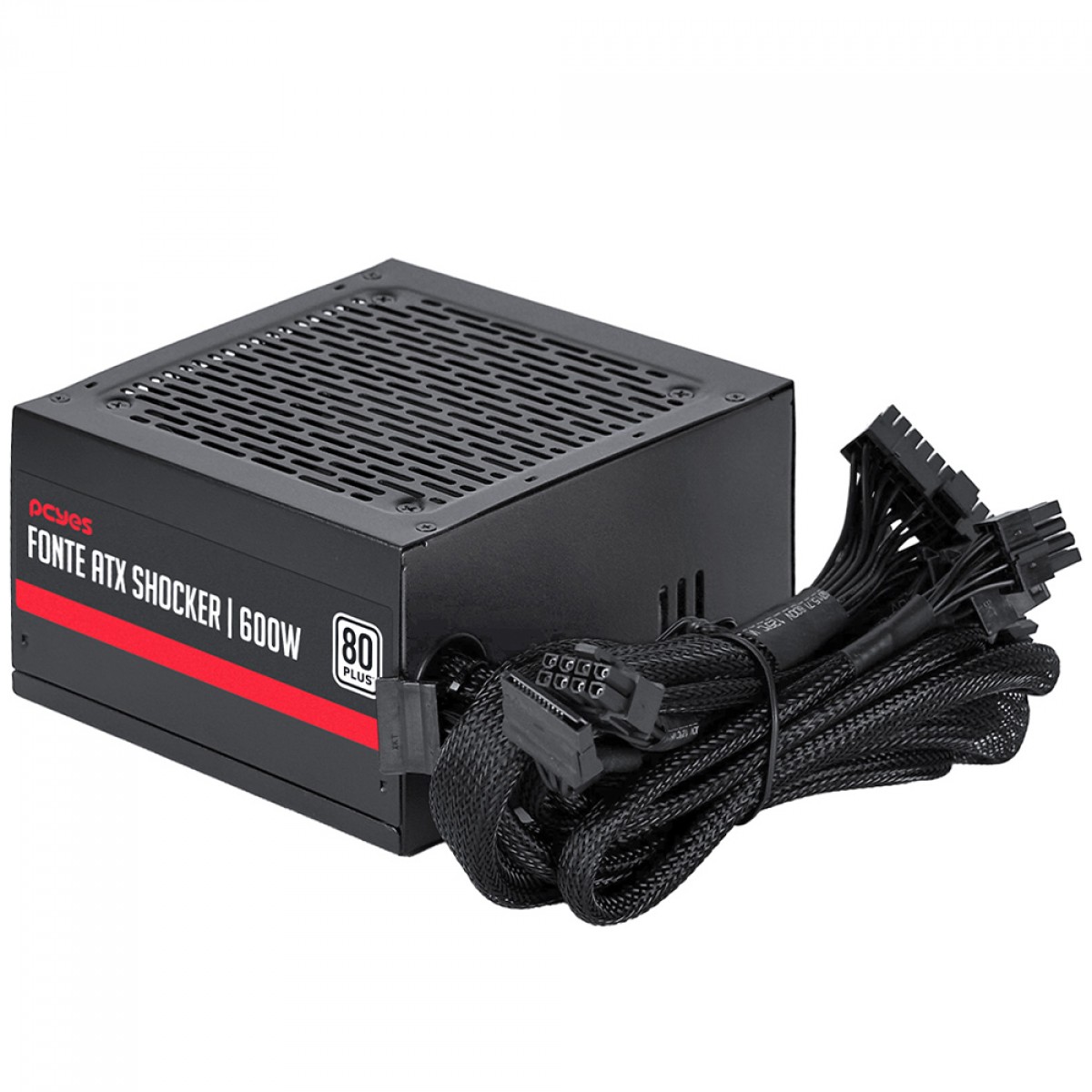 Fonte PCYes Shocker, 600W, 80 Plus White, PFC Ativo, Preto, PF600SHW
