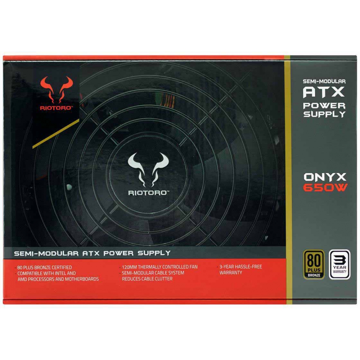 Fonte Riotoro Onyx 650W, 80 Plus Bronze, PFC Ativo, Semi Modular, PR-BP0650-SM