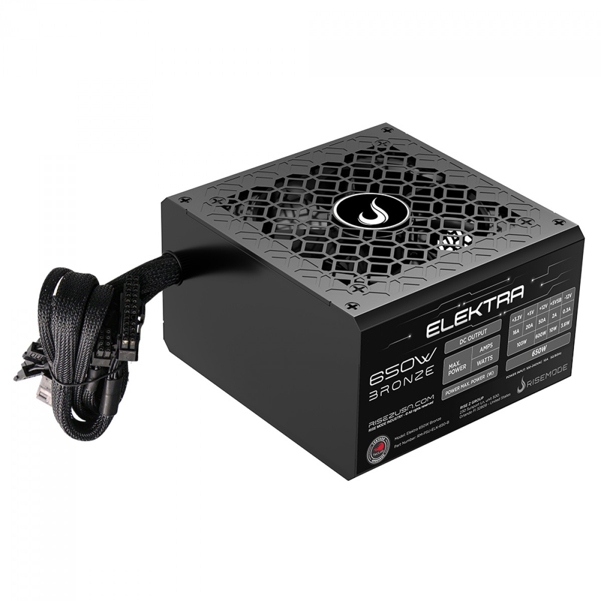 Fonte Rise Mode Elektra, 650W, 80 Plus Bronze, PFC Ativo, Preto, RM-PSU-ELK-650-B