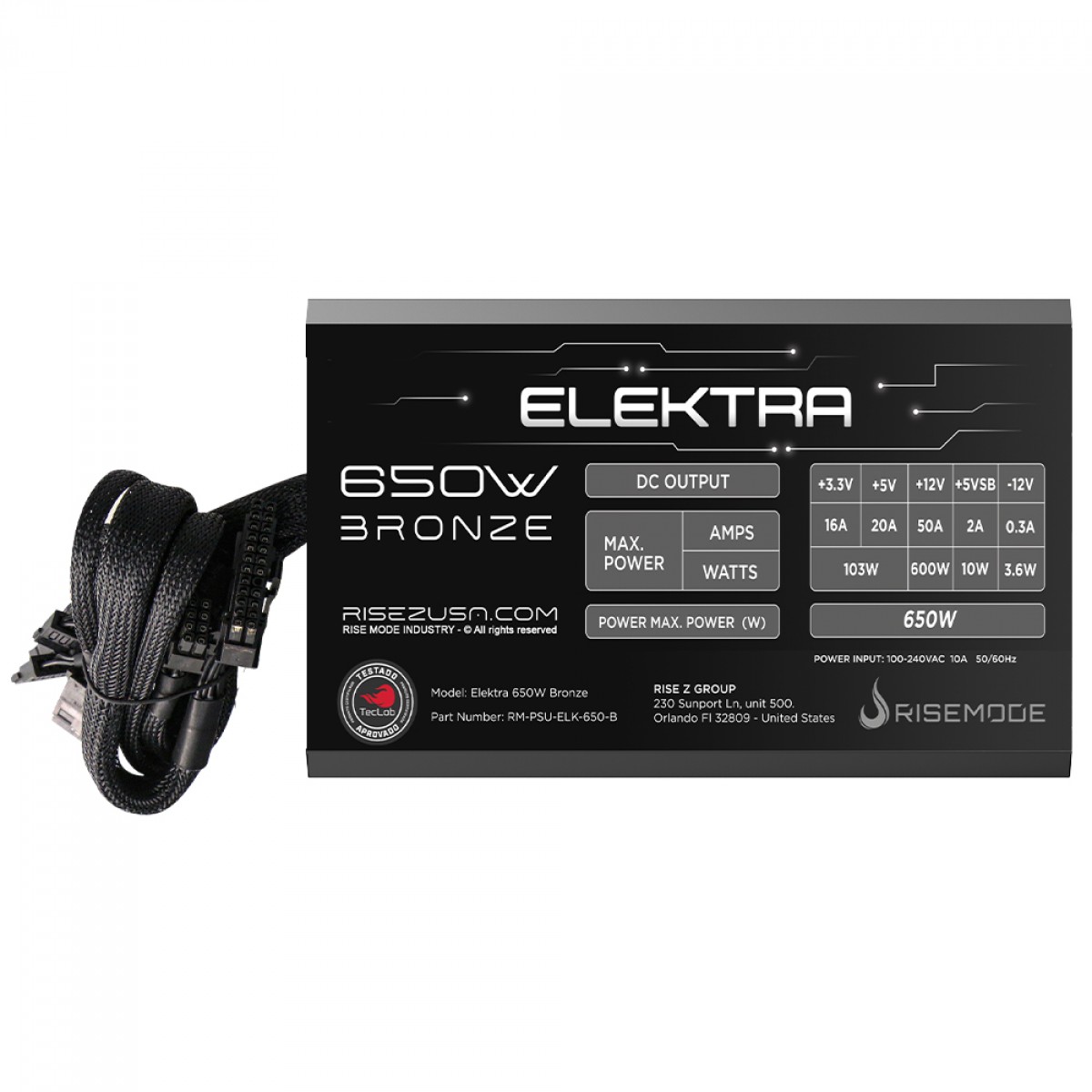 Fonte Rise Mode Elektra, 650W, 80 Plus Bronze, PFC Ativo, Preto, RM-PSU-ELK-650-B