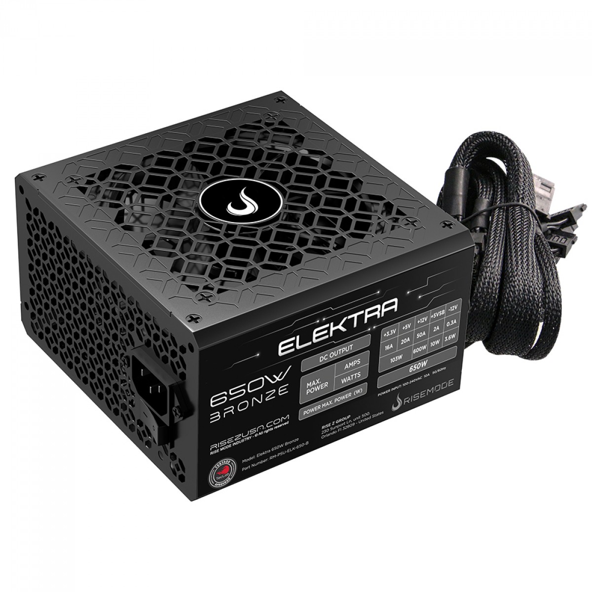 Fonte Rise Mode Elektra, 650W, 80 Plus Bronze, PFC Ativo, Preto, RM-PSU-ELK-650-B